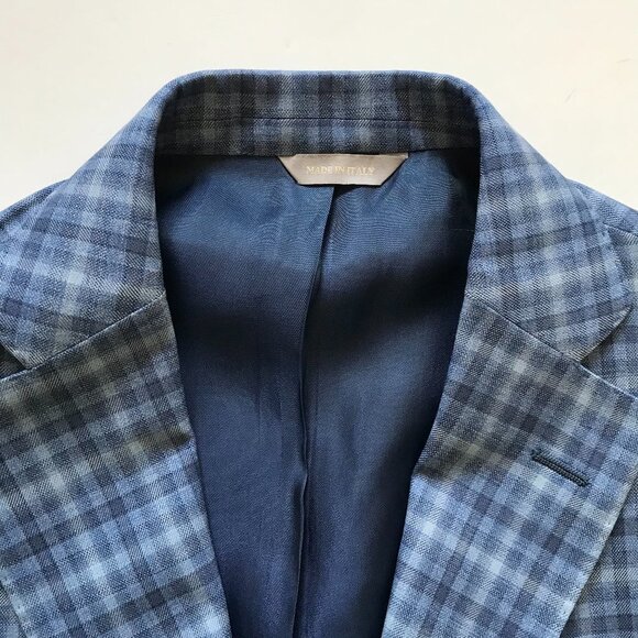NWOT IKE Behar Gingham Sport Coat Jacket Mens 38 R Blue Buffalo Check Wool NEW - Picture 3 of 14